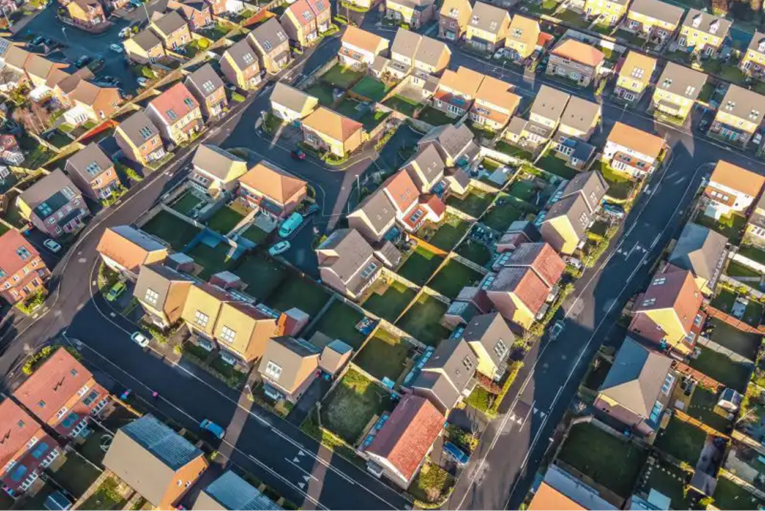 Aerial view of a modern residential housing estate