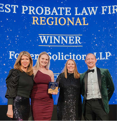 Fosters Solicitors team celebrating their Best Probate Law Firm Regional award win