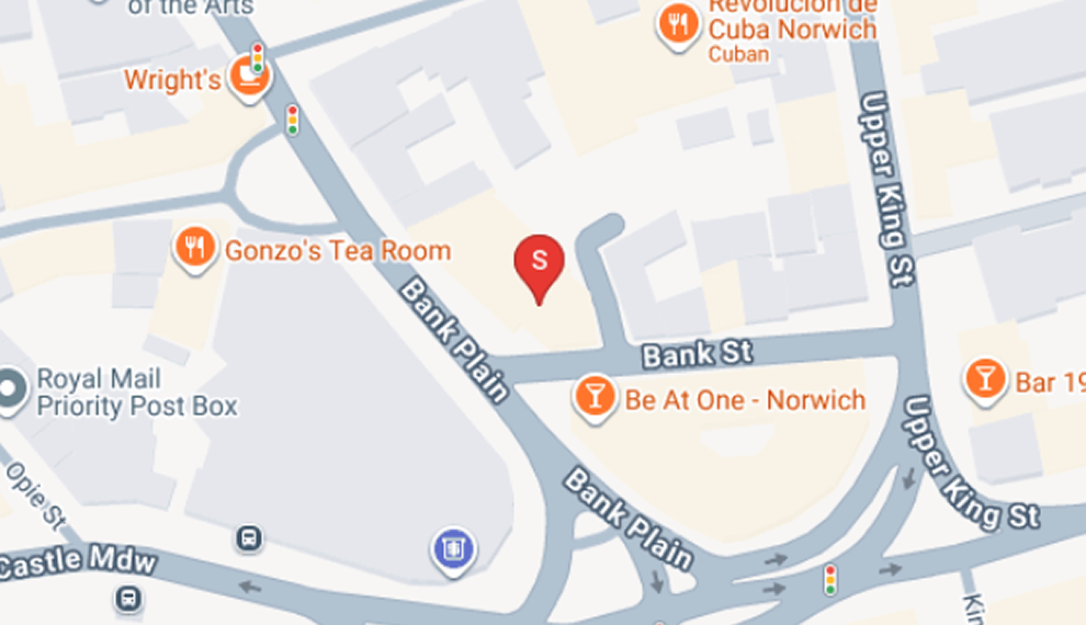 Map showing William House, 19 Bank Plain, Norwich NR2 4FS