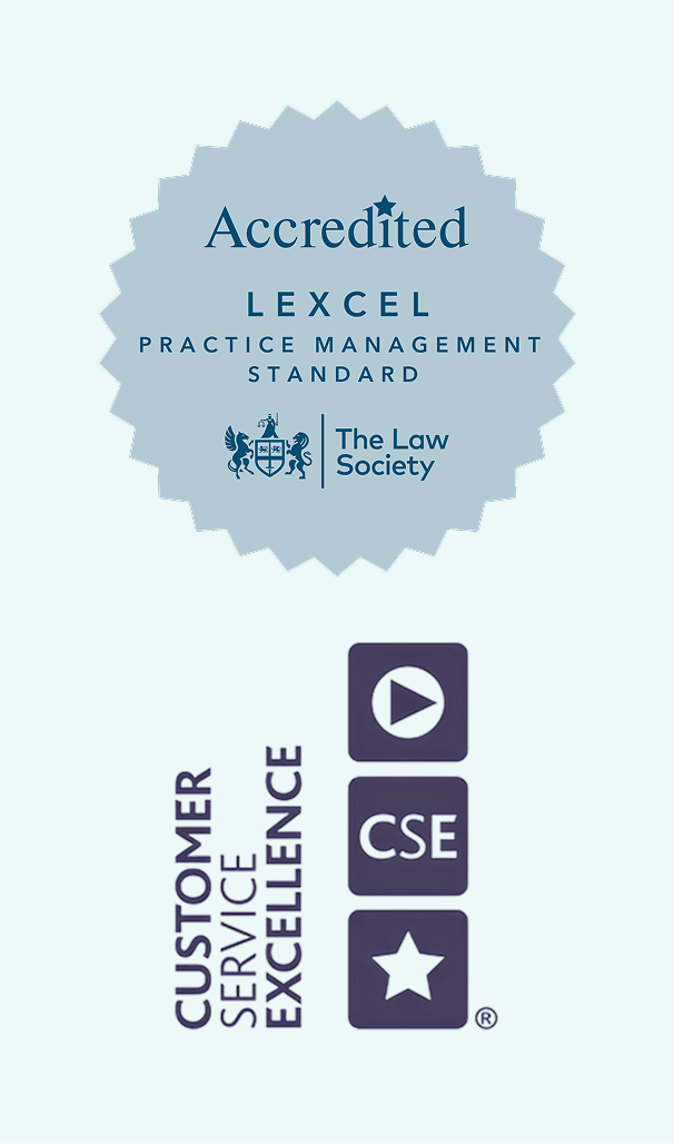 Law Society Lexcel and Customer Service Excellence accreditation badges displayed together